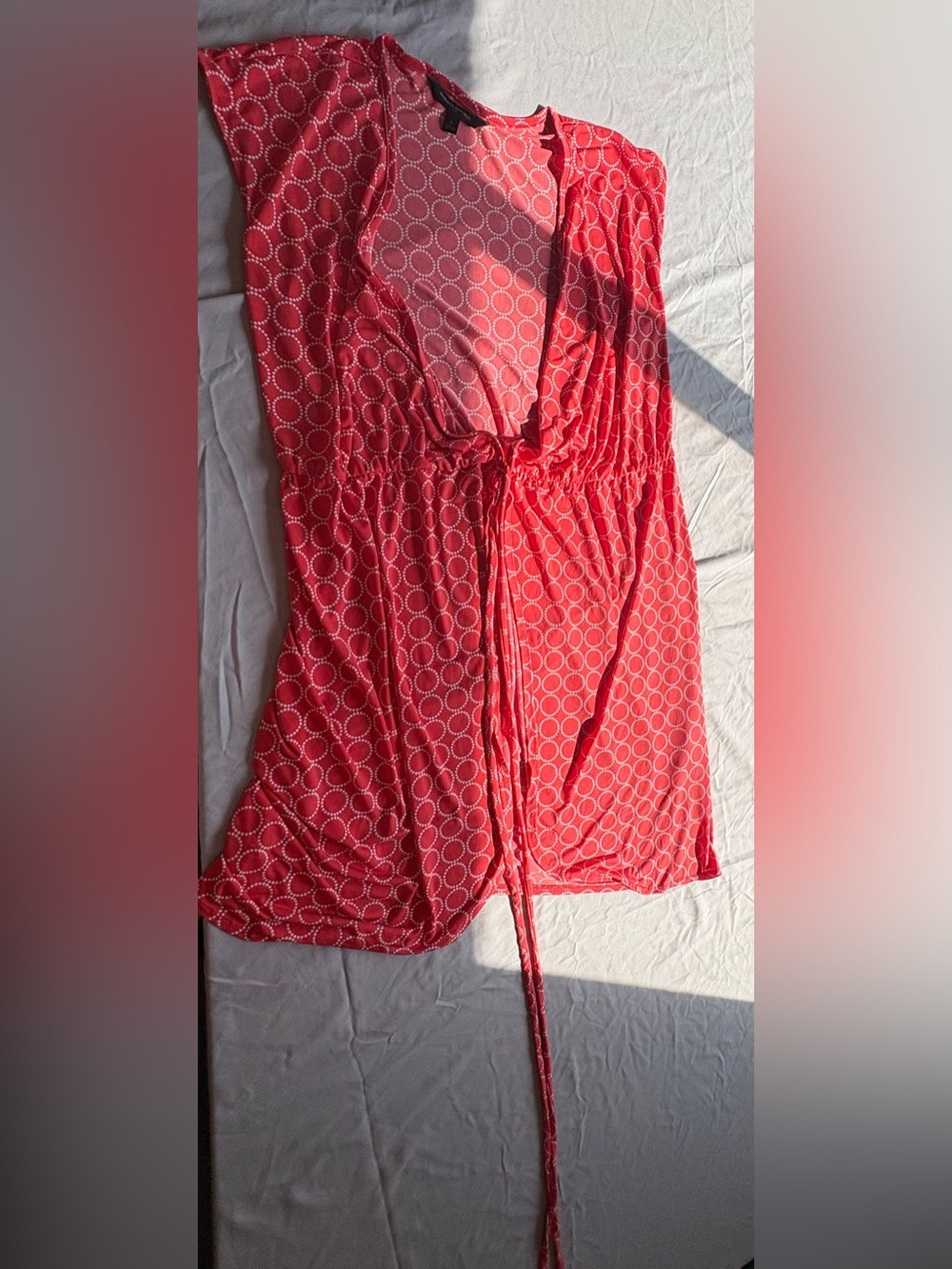 Banana Republic Coral Red Circle-Print Blouse With Ties Size S